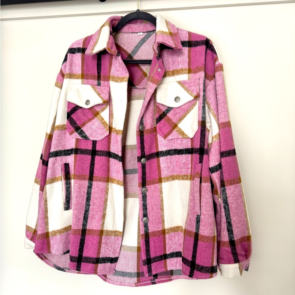 Pink plaid shacket size L